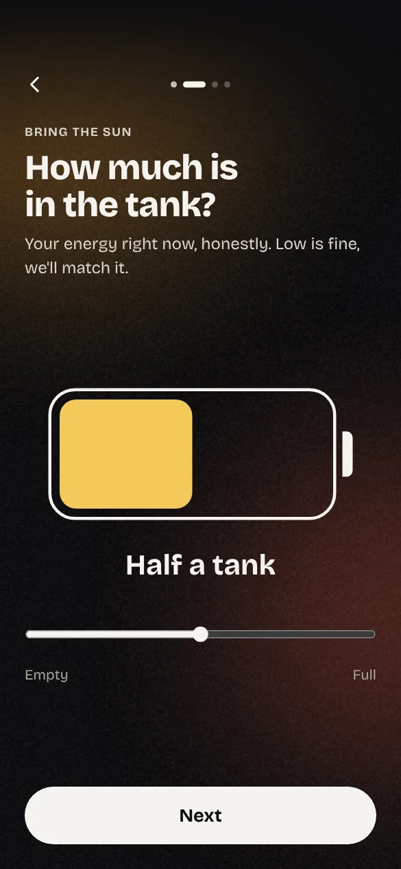 The question How much is in the tank, with a battery set to half.